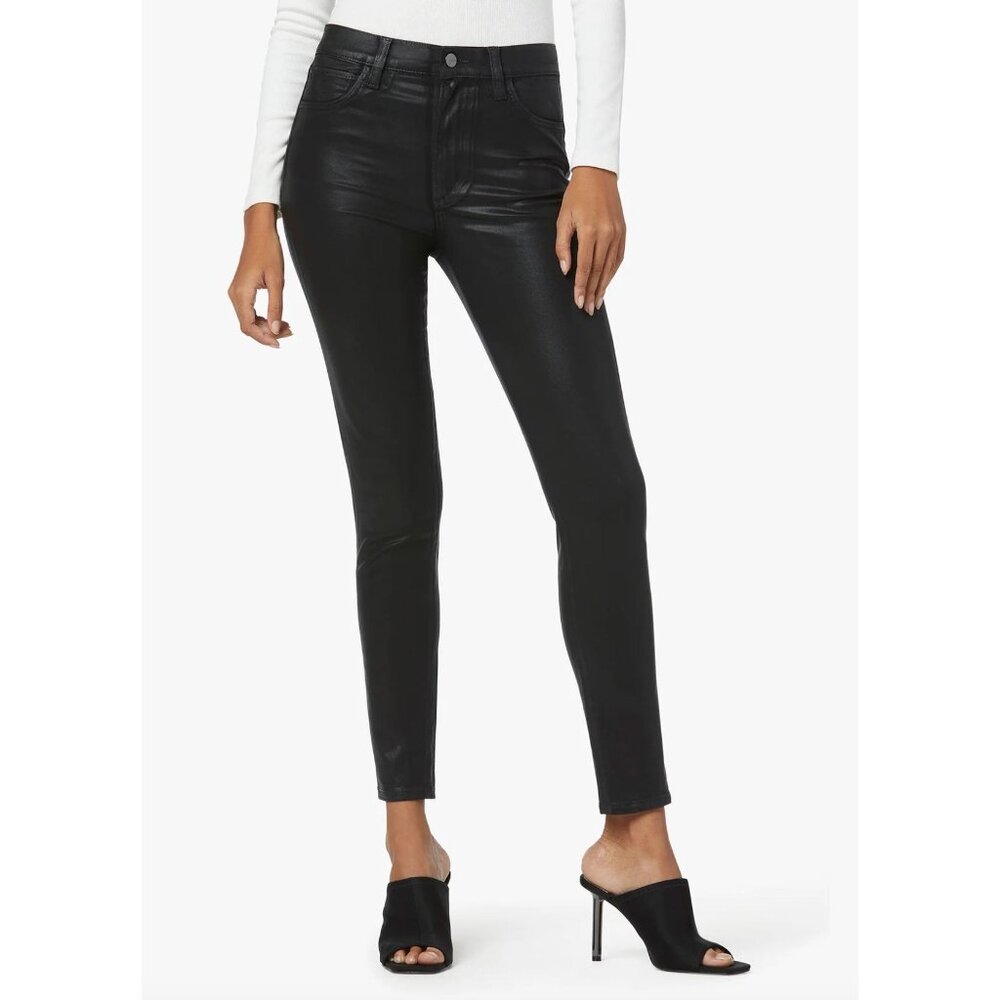 Joe's Jeans The Charlie High Rise Skinny Ankle Coated Black Size 27 Faux Leather